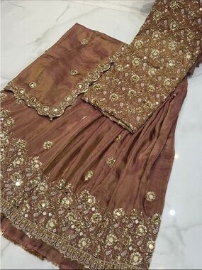 Handwork Rust Punjabi Suit